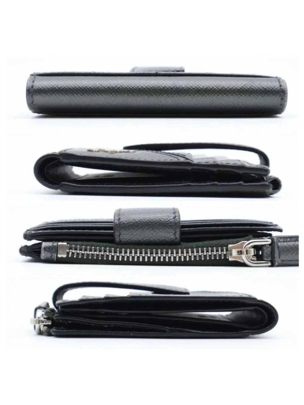 Prada Metal Logo Bifold Wallet Metallic Gray Black